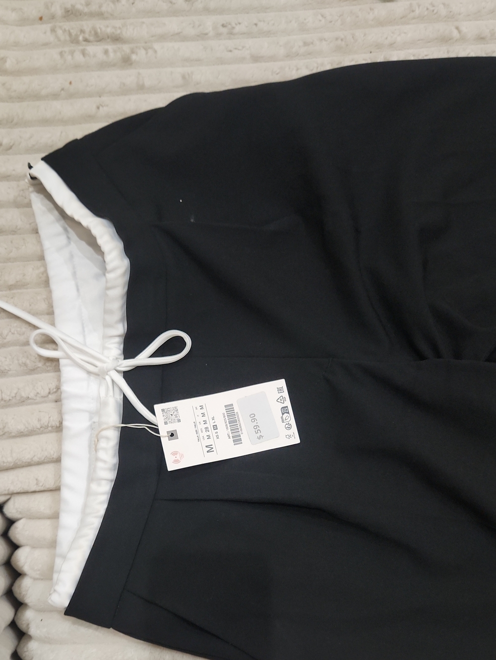 Zara Black Wide Leg Jumpsuit Pants with White Drawstring Waistband
